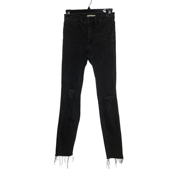 Madewell 9” High Rise Skinny Jeans Black Distressed 5 working Pockets Size 24 - Picture 1 of 12